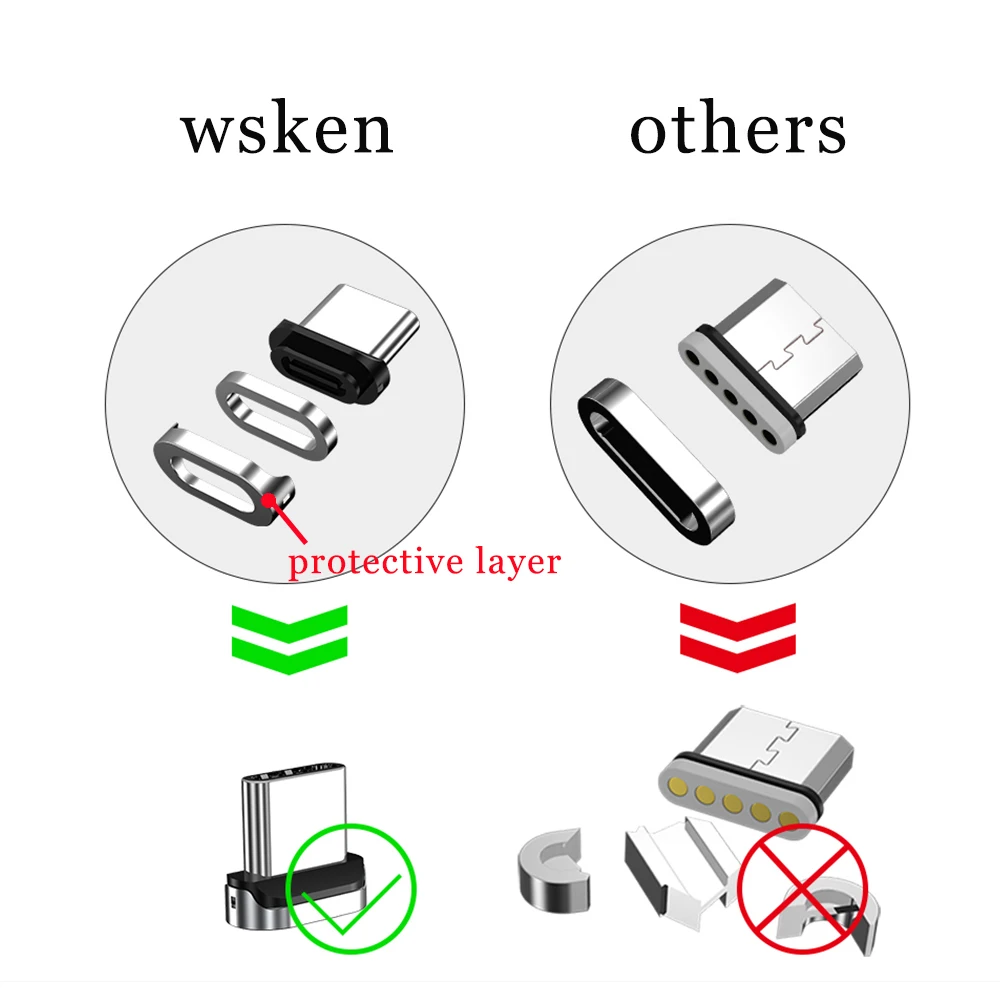 Магнитный зарядный кабель WSKEN X1Pro для iPhone, зарядное устройство, кабель Micro USB 3A, Быстрый usb type C, USB C, магнитный кабель, провод, шнур, адаптер