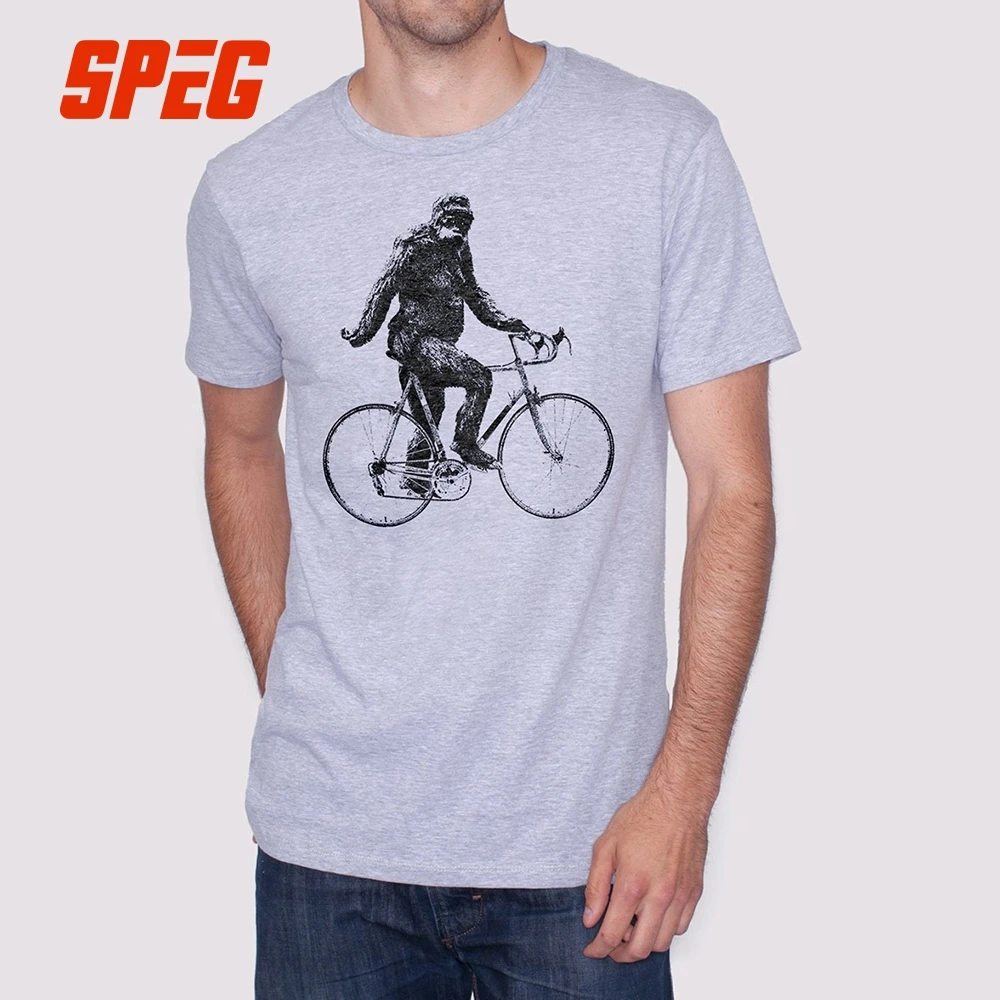 

T Shirt Men Sasquatch Cyclist Biking Funny Chimpanzee Men O-Neck Monkey Short Sleeve Tees Shirt Brand Adult Cotton T-Shirt Sale