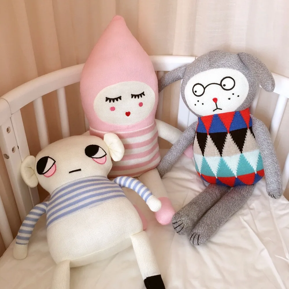 

lucky boy sunday High quality Cute Knitting wool Plush Toys Baby Sleep doll appease knit stuffed doll for kids birthday Gift