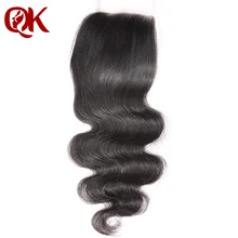 QueenKing Hair Brazilian Remy Hair Lace Closure Body Wave 4″x 4″ 10-18 Inches Bleached Knots Human Hair Closure Natural Color