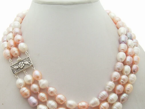 

FREE SHIPPING>>>@@ AS4046 3Strds 12MM Pearl Necklace-925 Silver Clasp