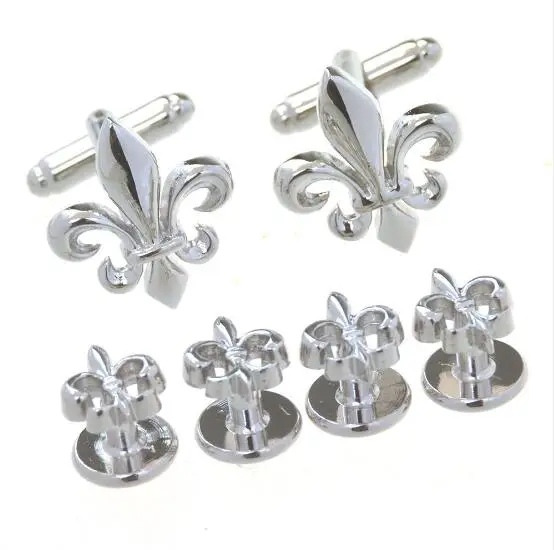 

5sets/lot Cufflinks Collar Studs 6pcs Set Classic Fleur De Lis Tuxedo Cuff Links Buttons Set Men's Jewelry Wholesale