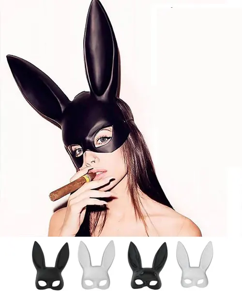 

Black face mask Hot Women Girl Sexy Rabbit EarsBunny Long Ears Bondage Halloween Party Mask for front Masquerade Costume Props