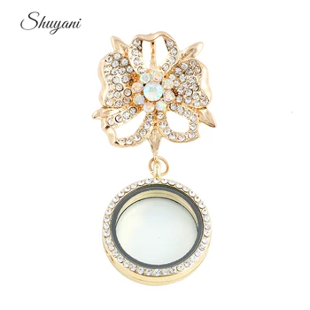

10pcs/lot wholesale Crystal Flower Brooch Glass Locket Floating Memory Pendant For Woman