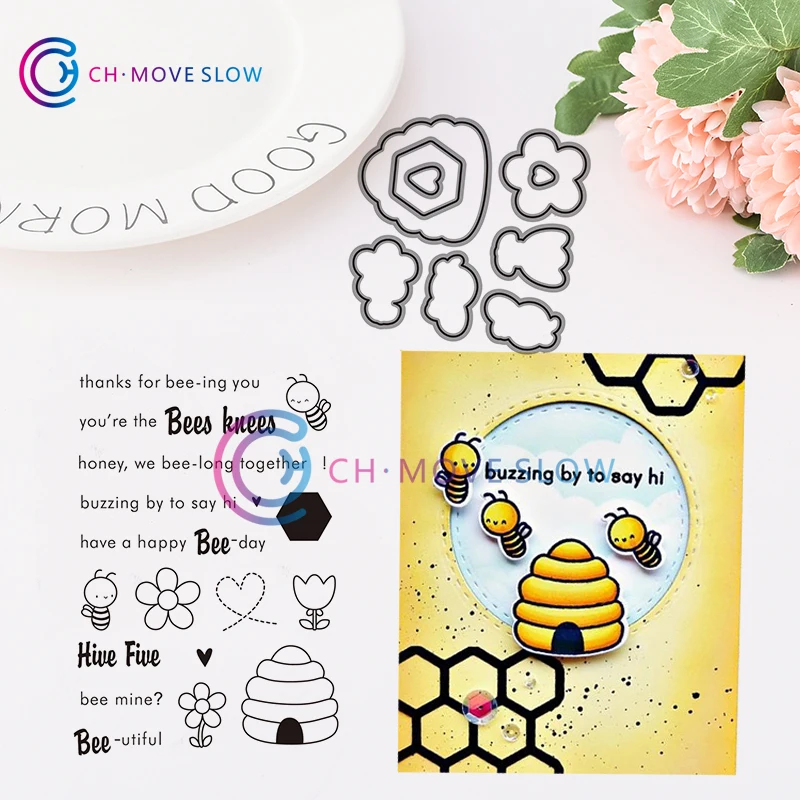 

CH Bee and his house Metal Cutting Dies and stamps DIY Scrapbooking Card Stencil Paper Craft Handmade Album Handbook Decoration