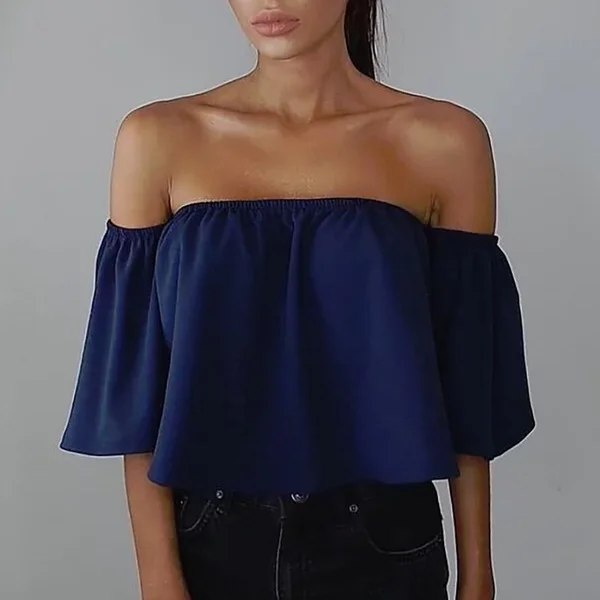 Cropped Tops 2017 Kawaii Summer Shirts Flare Sleeve Blusa Feminina Women Blouse Chiffon Blusas Sexy Off Shoulder Top Party ladies shirts