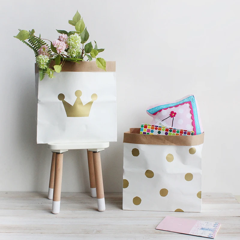 INS البرنز كرافت ورقة تخزين أكياس الأطفال غرفة المنظم للأطفال اللعب و الطفل الملابس أشتات الغسيل حقيبة المنزل ديكور