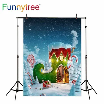 

Funnytree backgrounds for photography studio fariy tale Boot house Christmas winter snow children backdrop photobooth photocall