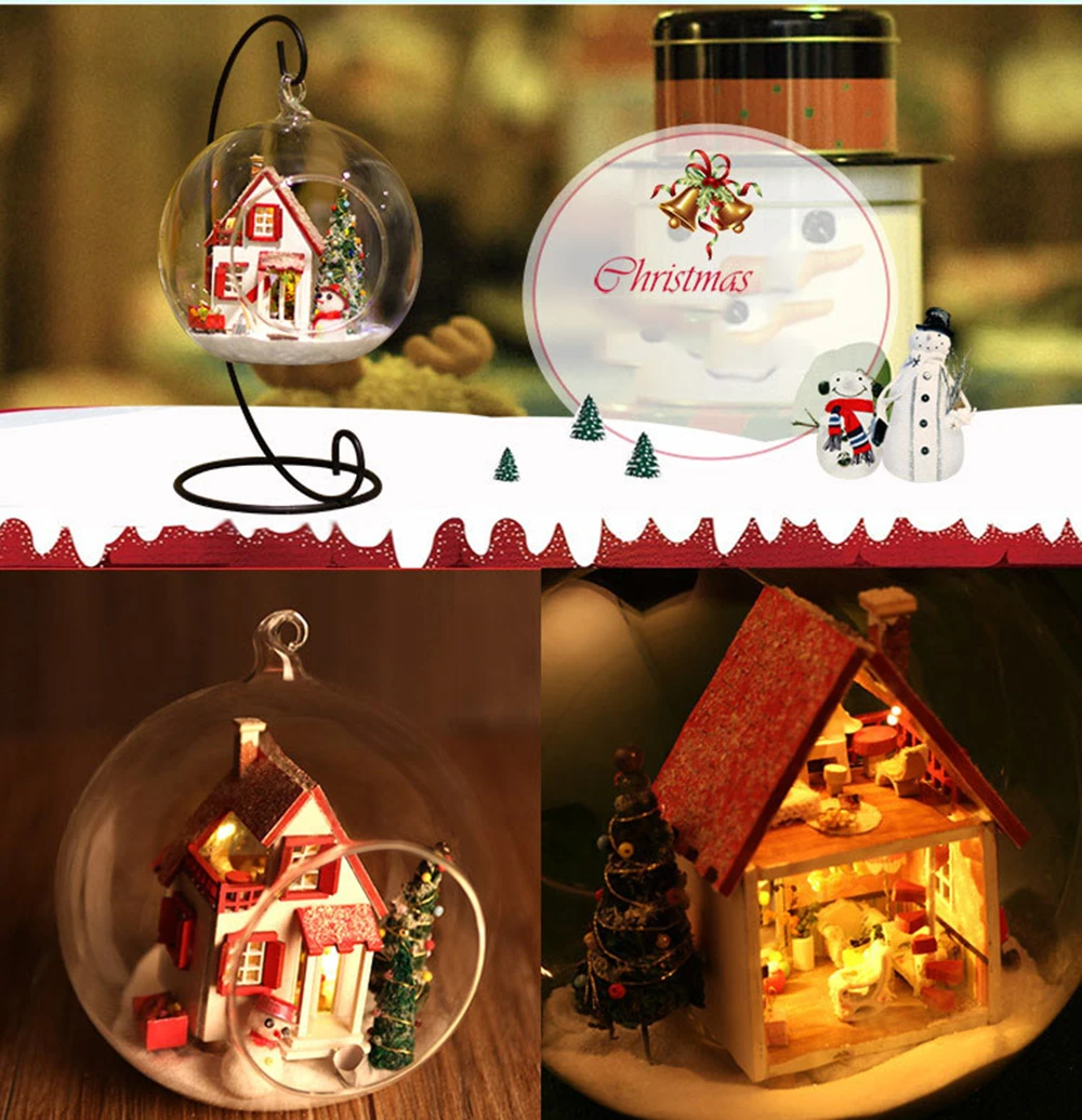 Diy Doll House Mini Glass Ball Model Building Kits Handmade Wooden Miniature Dollhouse Toy Kids Christmas Gifts Free Shipping (10)