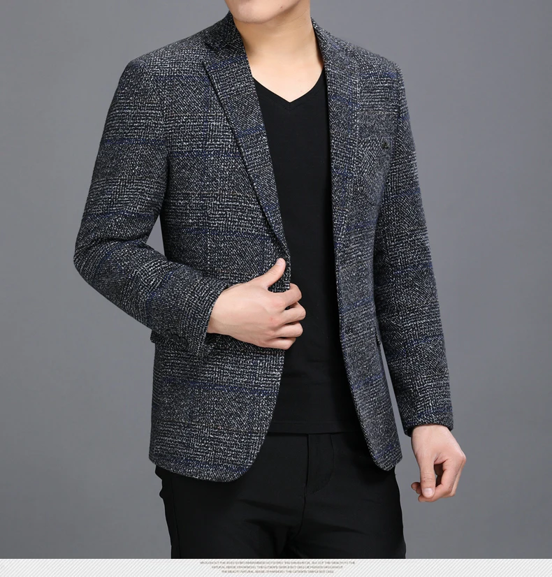 British Style Man Elegant Blazers Coffee Gray Tweed Suit Jacket For Men Slim Fit Blazer Business Casual Outfits Mens Smart Leisure Blazer Male Garment (8)