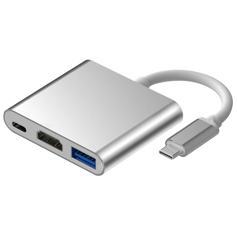 

3 in 1 Type-C 4K HD HDMI USB 3.0 Hub External Power USB 3.1 Type C Hub high Speed USB 2-Port Hub with HDMI 4K and Power Adapter