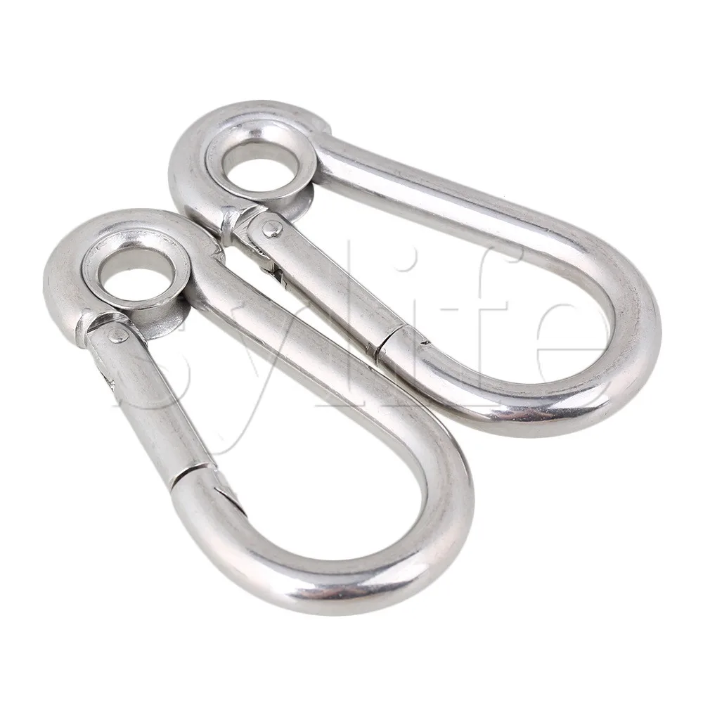 M8 304 Stainless Steel Spring Snap Hook Carabiner Eyelet Silver Set of