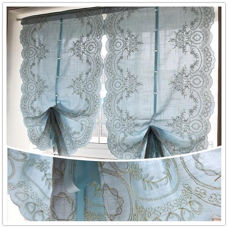 

JUYANG. Exquisite embroidered blue balloon curtain. Elegant Roman curtains. Pulling the curtain. A variety of sizes.
