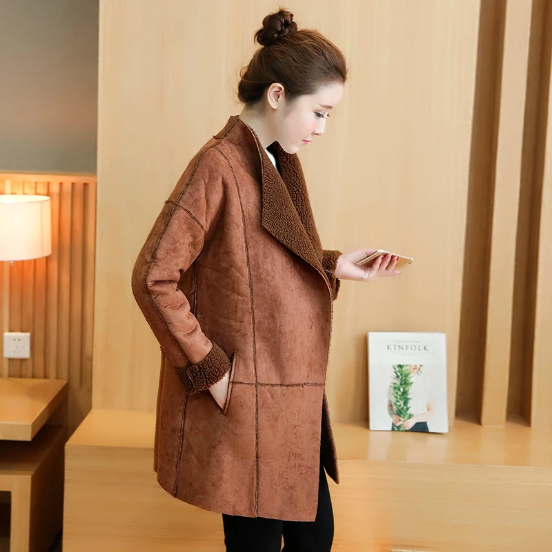 

2017 pregnant women winter deerkin cashmere in the long section of thickening pregnant women coat coat pregnant women coat