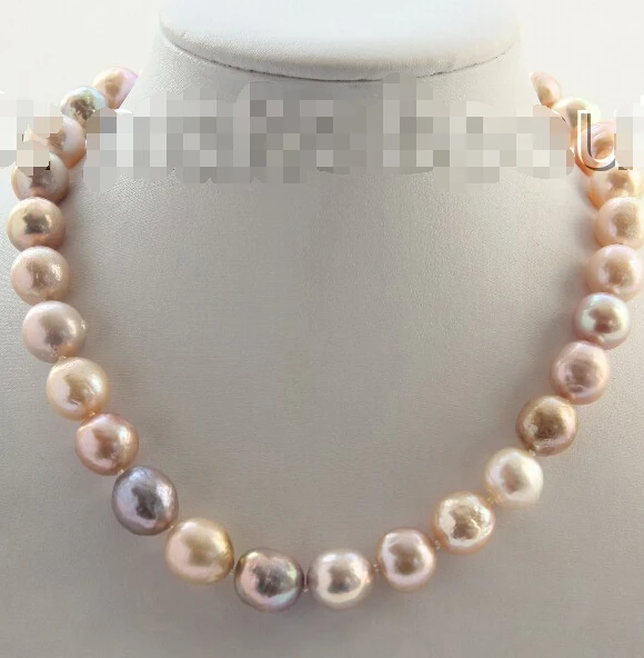 

FREE shipping>>>>>>stunning 13mm baroque pink purple keshi reborn freshwater pearl necklace h2244 new