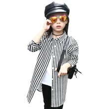 2016 Autumn Winter Style Girls Cotton Striped Printed Blouse School Girl Blouse Girls Long Shirts Kids Clothes Blouses