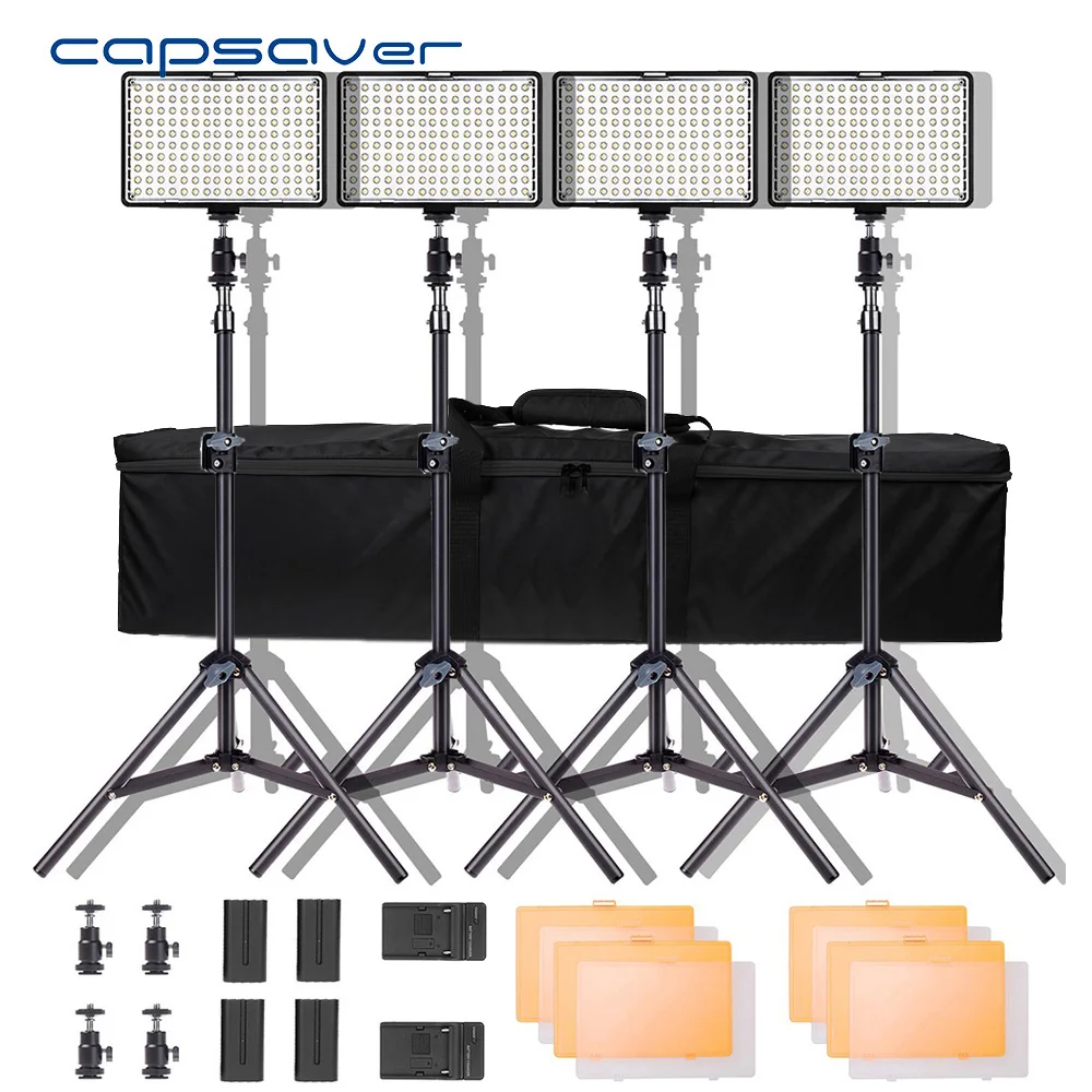 Capsave TL-160S 4 juegos de luz de vídeo LED iluminación fotográfica 5600K CRI85 Luz de estudio para YouTube sesión de fotos Panel de lámpara LED - 1