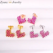 10 пар, 10*9 мм, позолоченное ювелирное изделие серьги в форме сердца розовый Красный cz микро проложить серьги гвоздики