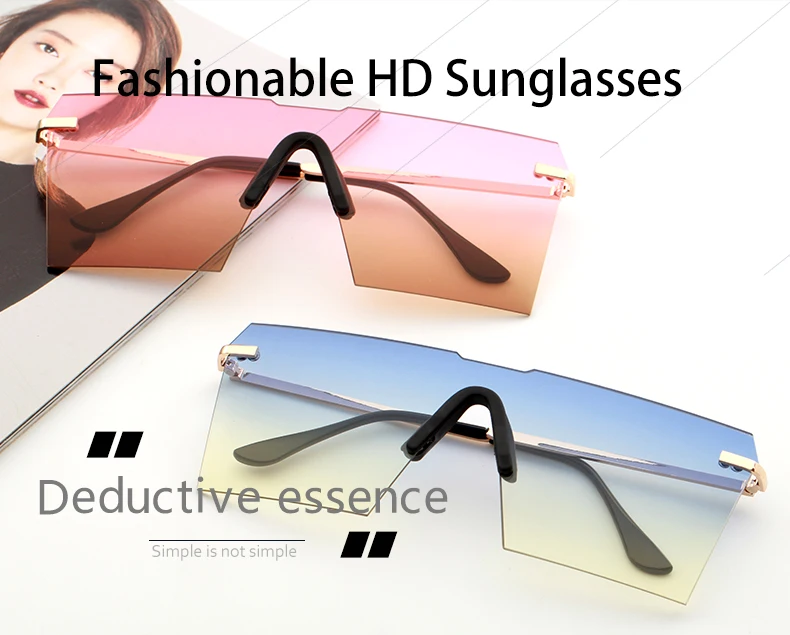 Роскошные большие прямоугольные женские солнцезащитные очки в винтажном стиле, трендовые дизайнерские цельные негабаритные солнцезащитные очки без оправы