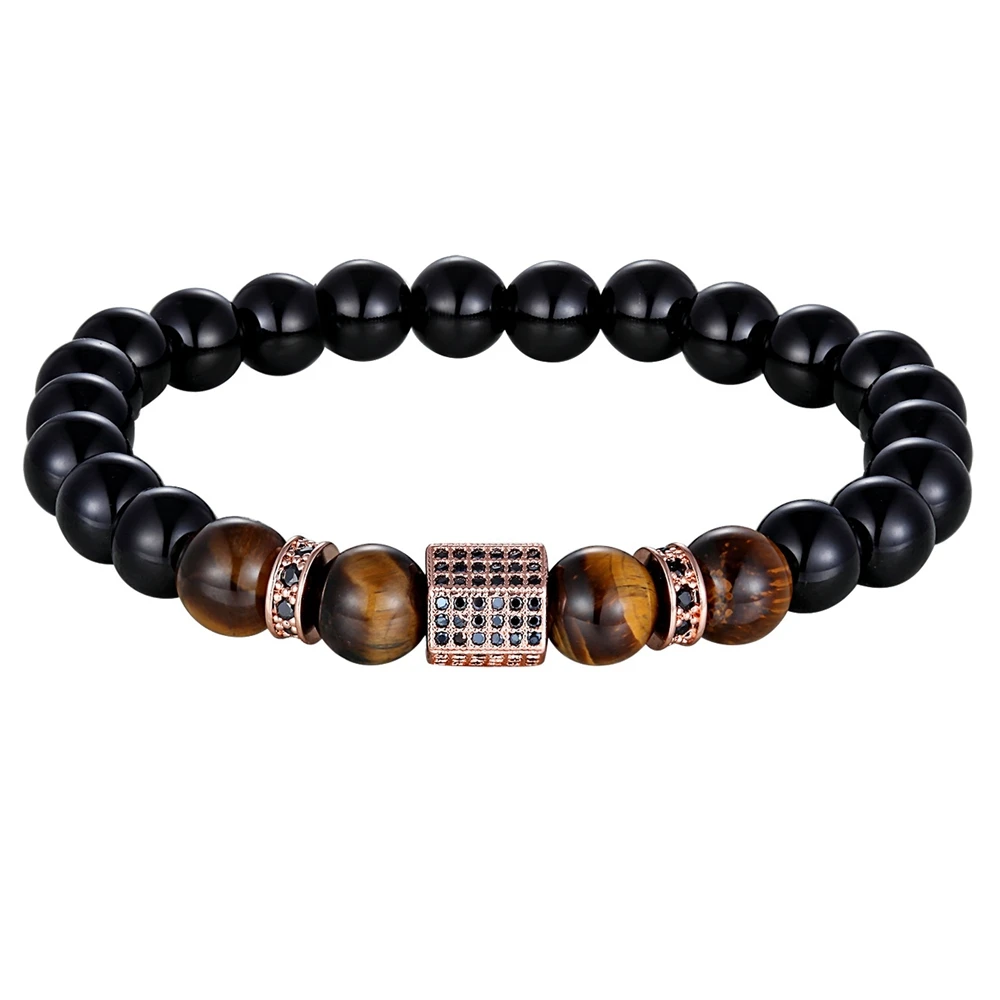 XQNI Matte Onyx Stone&Tiger Eye Combination Stitching with Cubic Zircon Hand Jewelry Beads Bracelet Elastic Stretch Men Bracelet bracelet jewelry