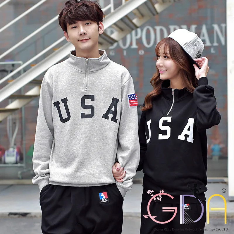 GDA 2016 New Lovers Couples Fashion Pullovers Printed USA Leisure Loose For Men and Women Solid