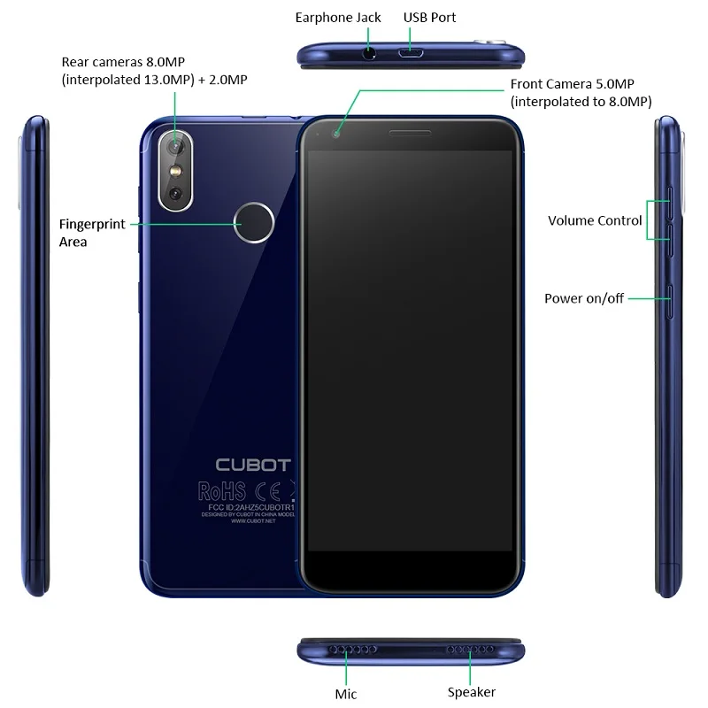 Cubot R11 Android 8 1 2 GB 16 5 ''HD 18:9 + Экран 1440x720 Смартфон MT6580 4 ядра двойной задней камерами