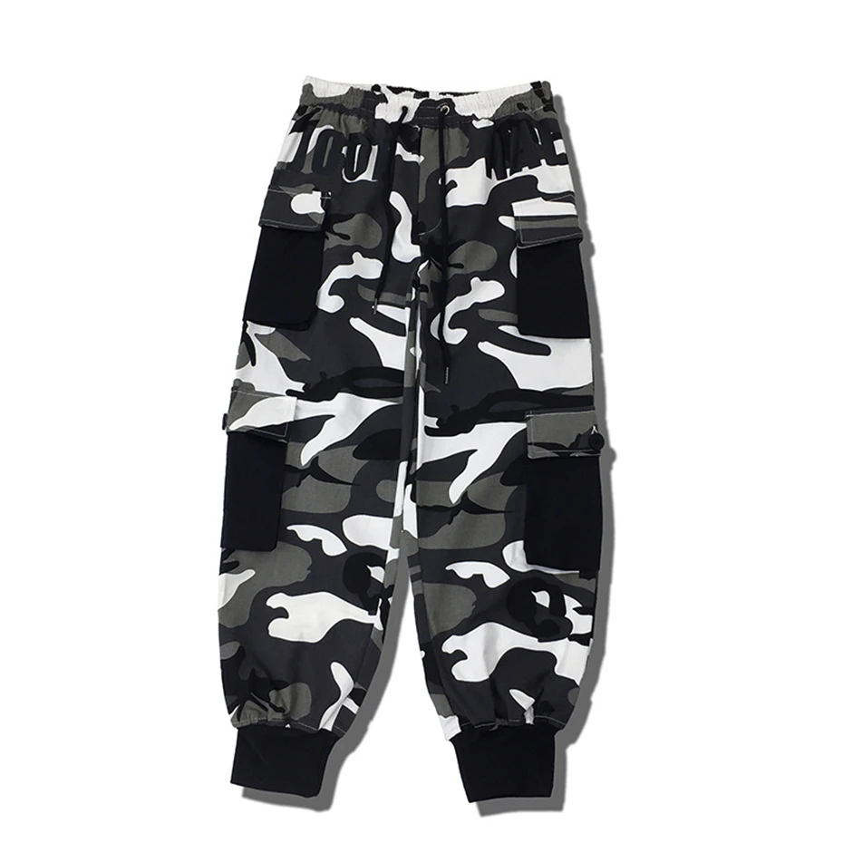 Camo Joggers брюки мужские боковые накладные карманы шаровары Осень Хип Хоп мужские брюки уличная мода GM178
