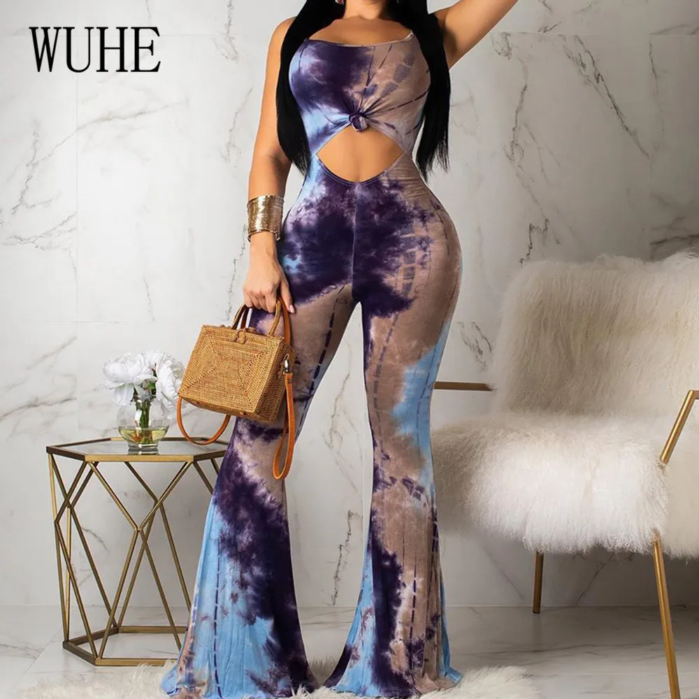 WUHE High Quality Women's Halter Printed Flare Jumpsuits Sexy Hollow Out Backless Retro Playsuits Wome Summer Elegant Club Wear WUHE High Quality Women's Halter Printed Flare Jumpsuits Sexy Hollow Out Backless Retro Playsuits Wome Summer Elegant Club Wear