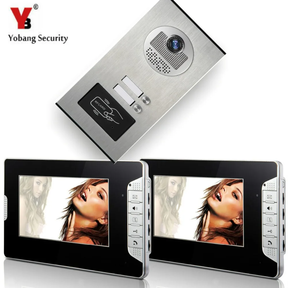 Yobang Security Video Doorbell Unlock Intercom System For Home 7 inch LCD Wired 2 Monitor Waterproof