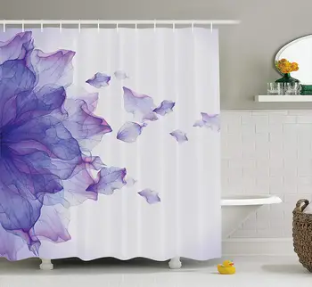

Flower Decor Shower Curtain, Abstract Themed Modern Futuristic Image with Water Like Colored Art Print, Fabric Bathroom Decor