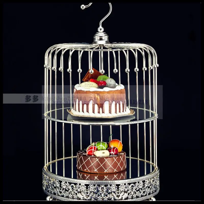 1pcs Silver Double Layer Mirror Bird Cage Cake Stand Afternoon Tea Snack Rack Tea Break Dessert Rack Dishes Plates Aliexpress