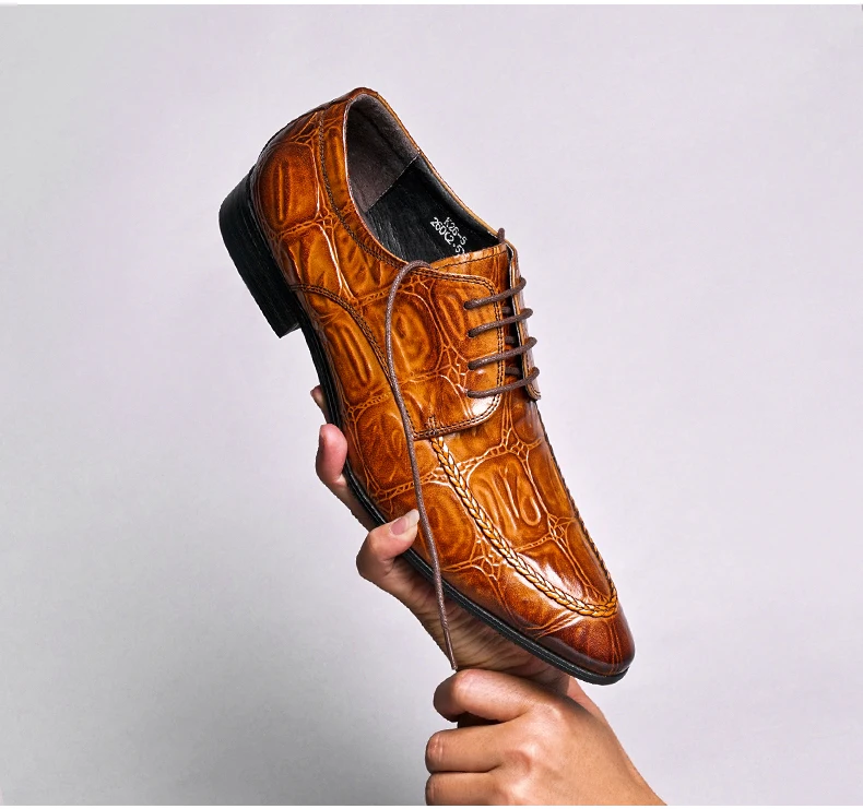 Мужская повседневная Свадебная обувь мужская кожаная обувь на шнуровке официальная модельная обувь Новые мужские оксфорды из натуральной крокодиловой кожи с острым носком
