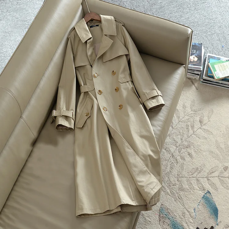 Windbreaker female long section over the knee Korean version 2019 autumn new waist slim double-breasted coat coat tide Windbreaker female long section over the knee Korean version 2019 autumn new waist slim double-breasted coat coat tide