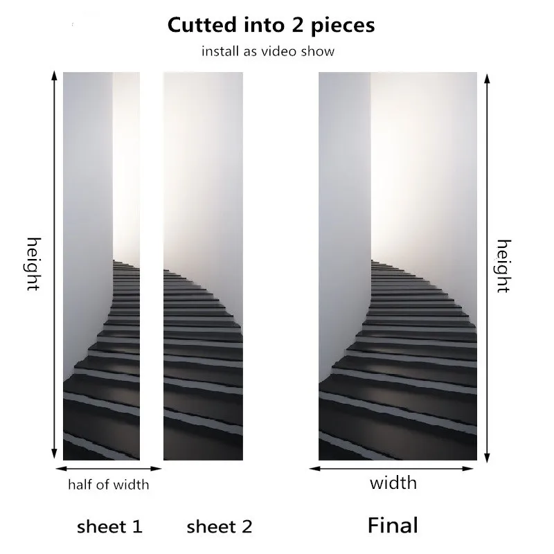 Пользовательские размеры 3D наклоняющаяся башня двери наклейки поделки ПВХ ремонт дверей дома наклейки самоклеющиеся обои для гостиной плакат - Цвет: 001-cutted into 2pcs