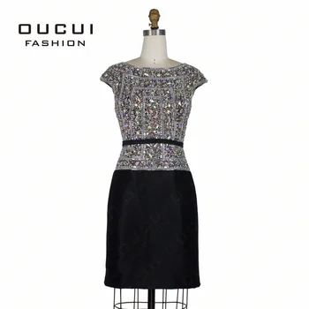 

Cap Sleeves Louisvuigon Woman Rhinestone robe de soiree silver Sequin Cocktail Dress OL102804
