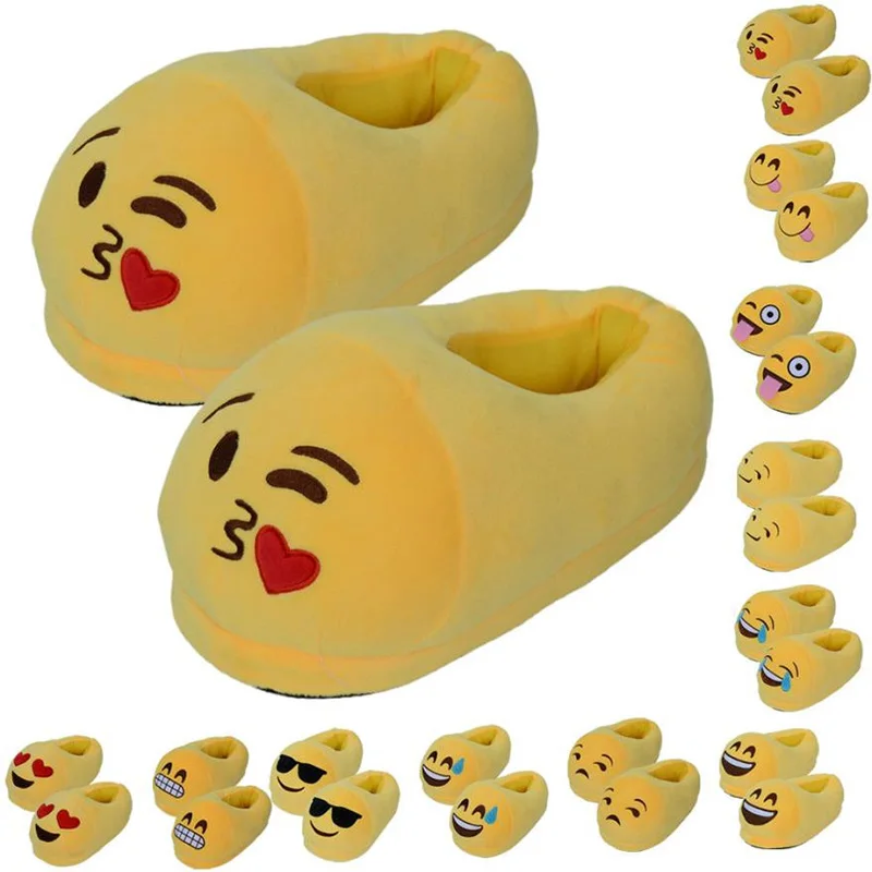 

Lovely Couple Gift Cartoon Plush Emoji Slippers Winter Soft Men Women Children Indoor Home Shoes Size 35-44 Pantufa Pantuflas