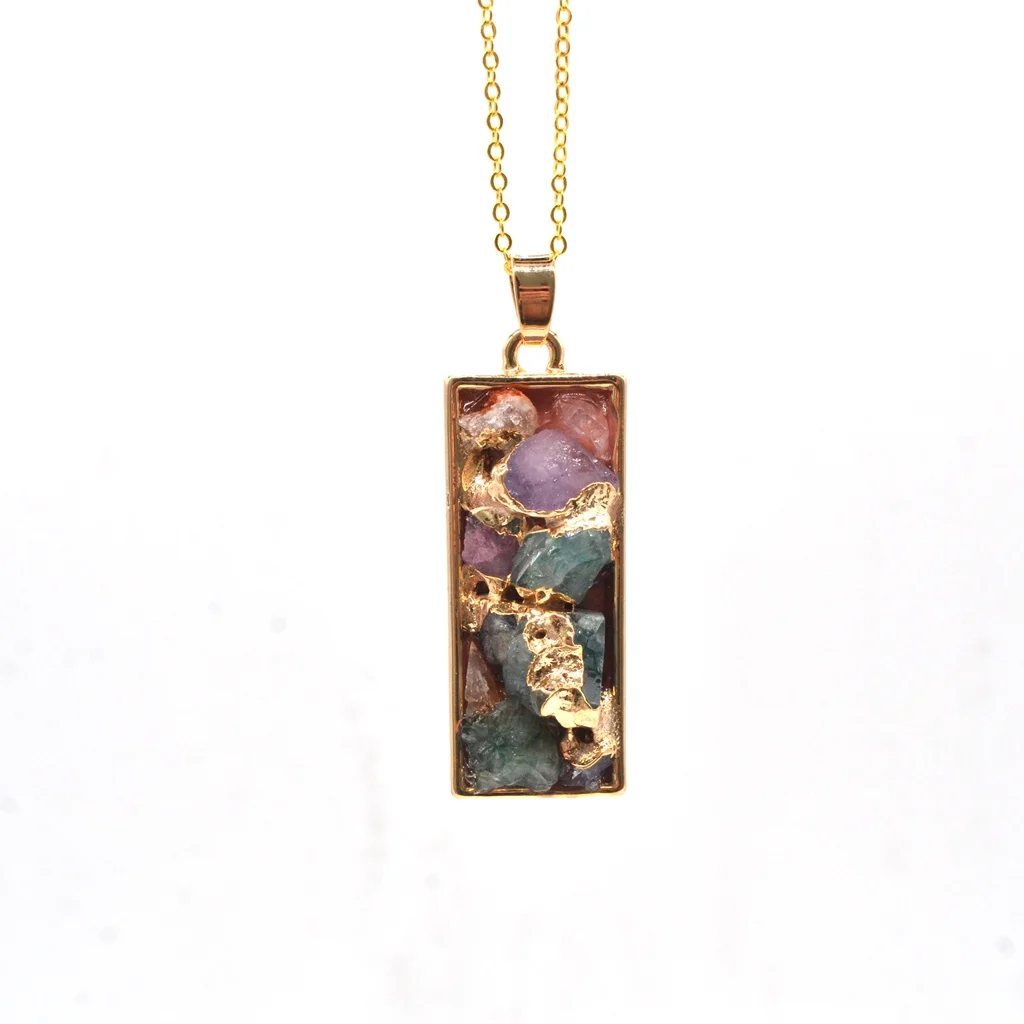 JOYA 2019 Valentine's Day Oriental Golden Rectangular Broken Teeth Lady Necklace Pendant Natural Crystal | Украшения и