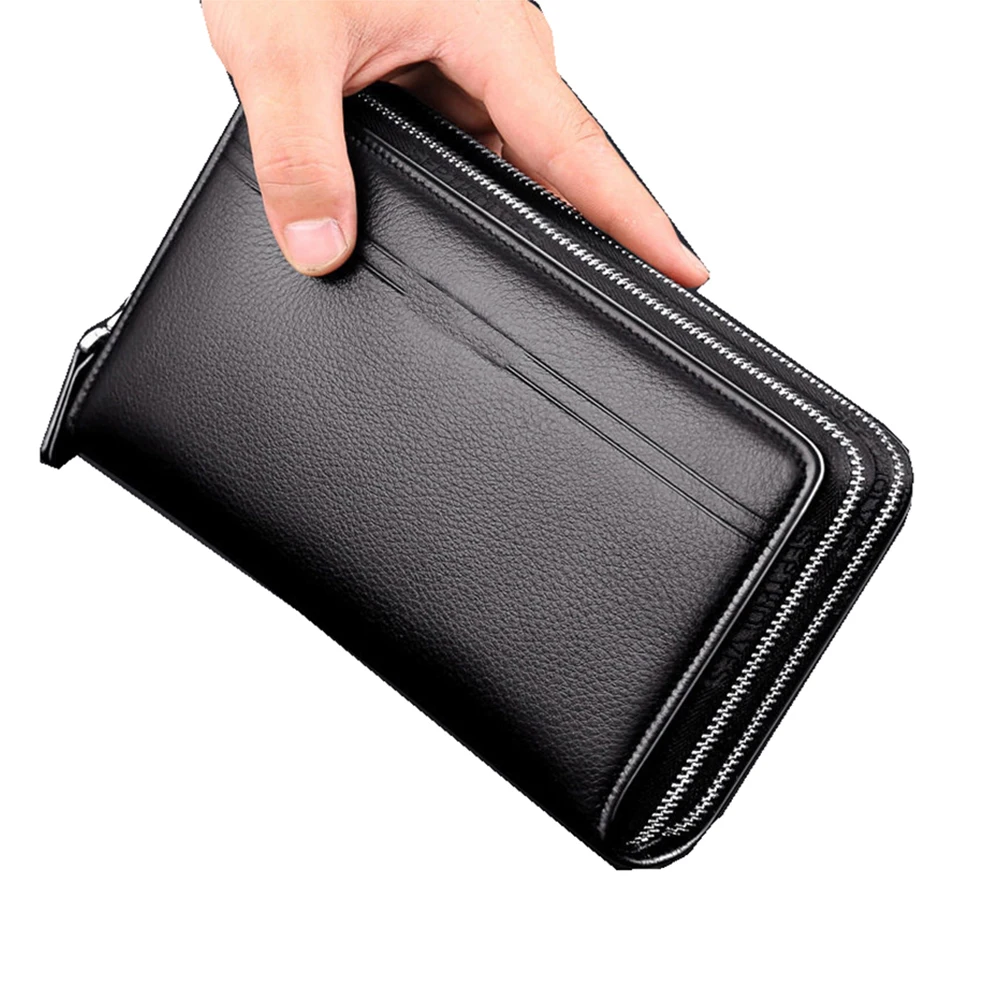 Men Clutch Bag Men two zipper Wallet card holder Wallet high quality pu Leather money bag mobile ...