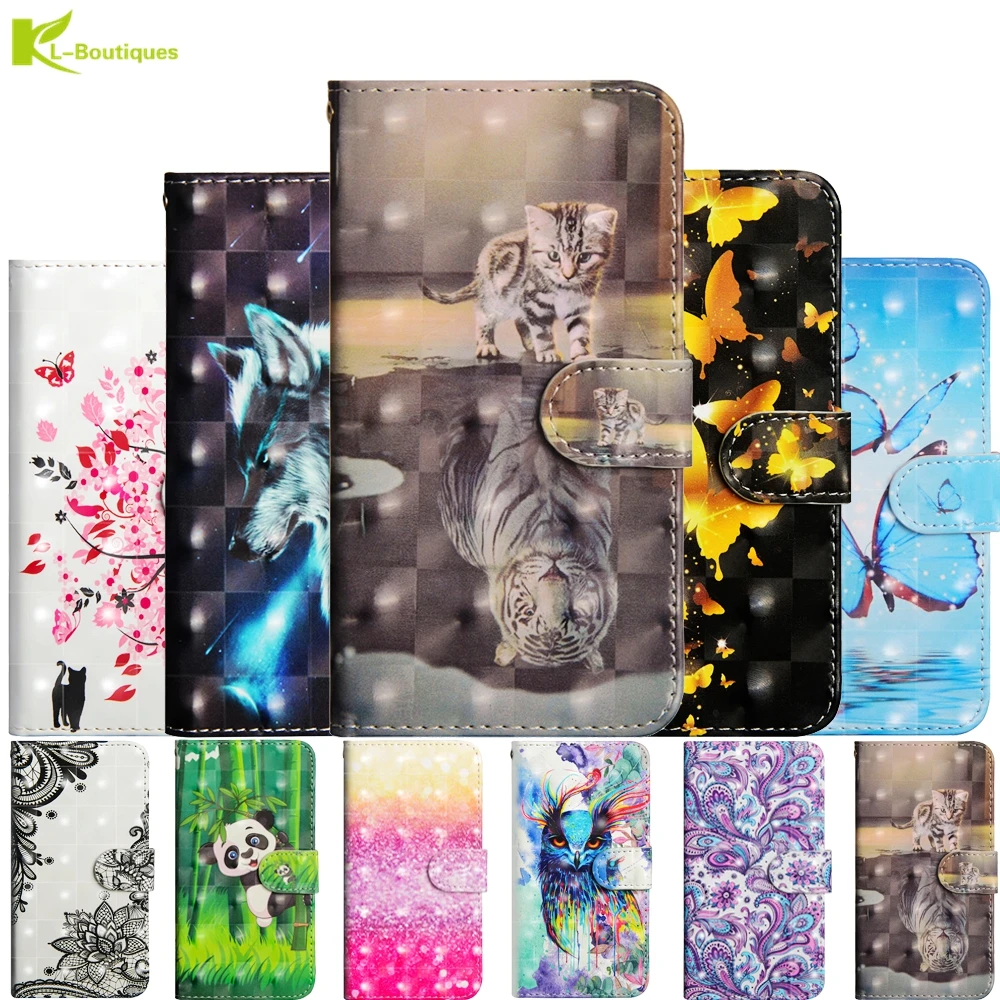 

Flip Leather Case For Huawei P Smart 2019 3D Etui on For Coque Huawei Honor 10 Lite Butterfly Cover Cartoon Wallet Stand Case