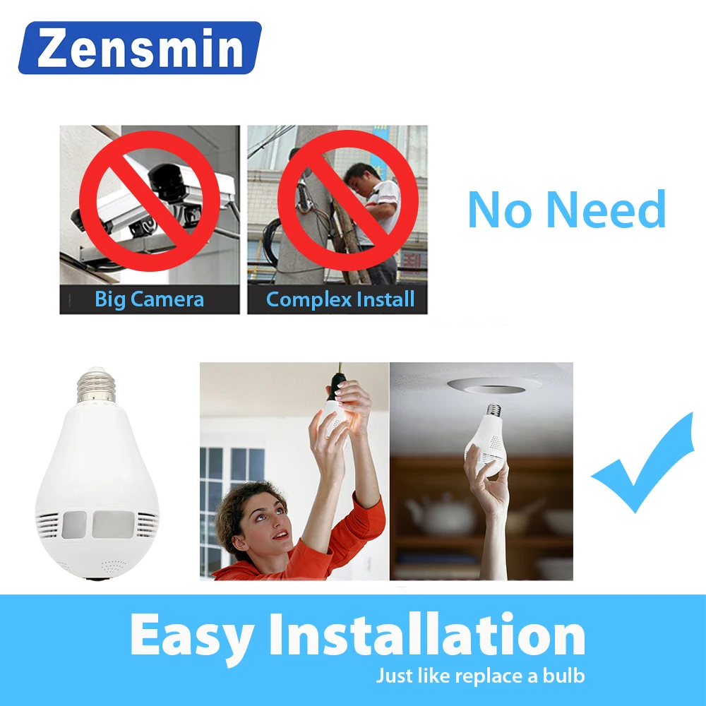 Zensmin лампочки Беспроводной IP Камера Wi Fi FishEye 960 P/3MP 360 градусов VR CCTV 1.3MP охранных wi