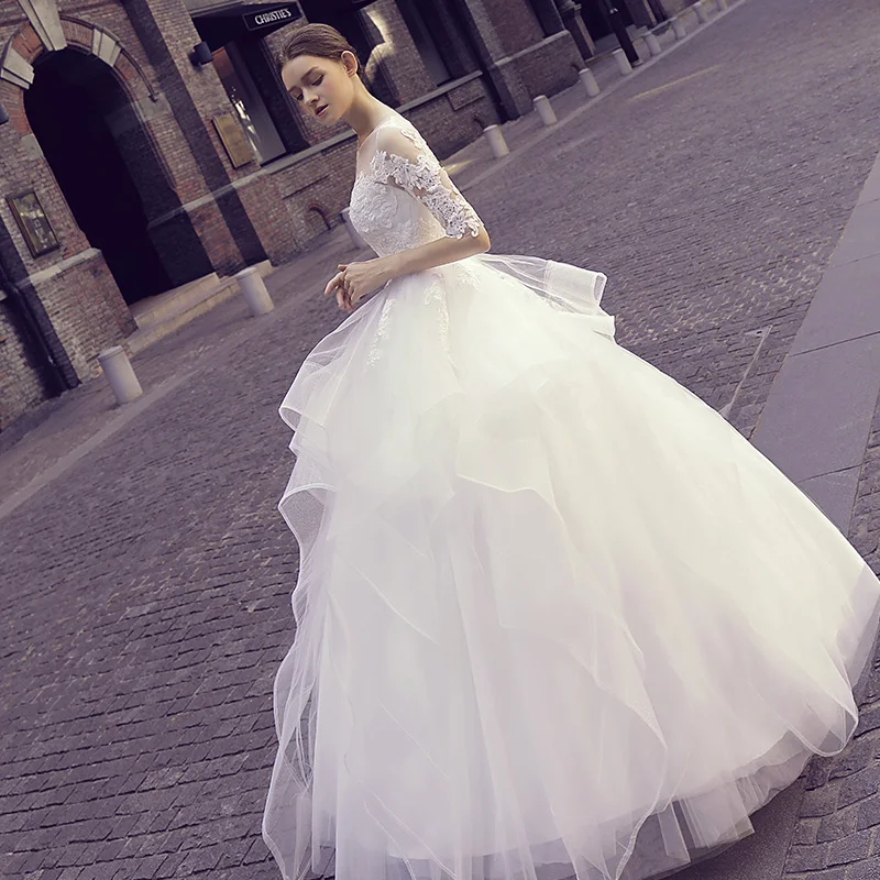 Половина рукава Vestido De Noiva мусульманское свадебное платье бальное тюлевый кружевной накладной орнамент Бохо Дубай арабское свадебное платье невесты