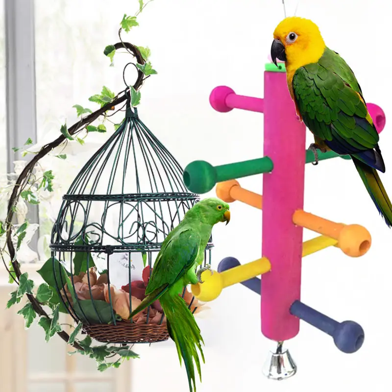 JX-LCLYL 200*160mm Bird Parrot Perch Stand Play Fun Toys Cage Gym Climbing Wooden Rotate Ladder