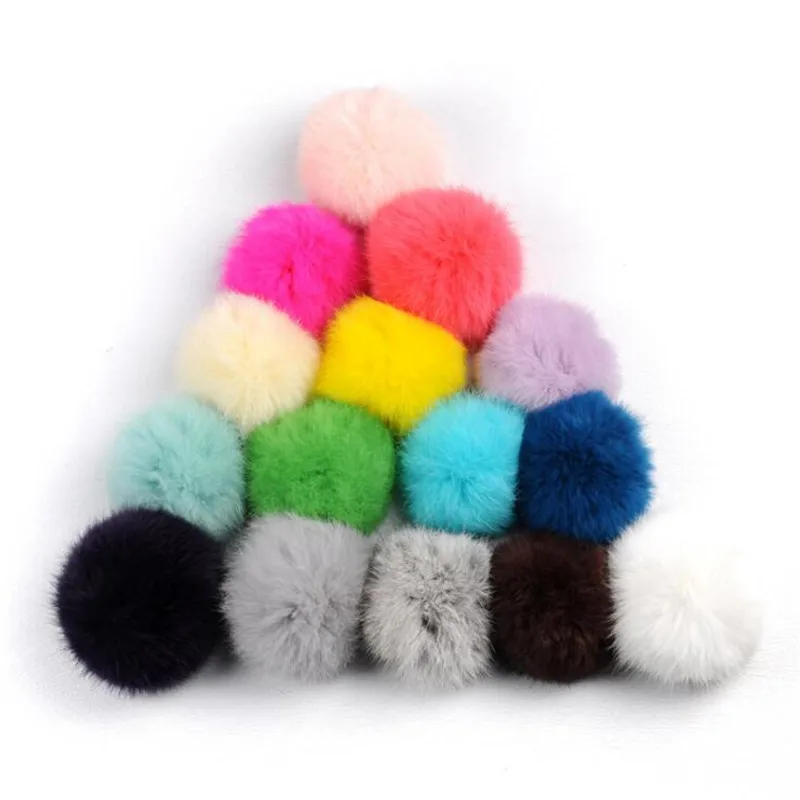 

8CM Natural Rabbit Fur Ball Keychain Pompom Fluffy Lovely Key Chain Key Ring Cute Pom Pom Porte Clef For Women Bag Charm Toys
