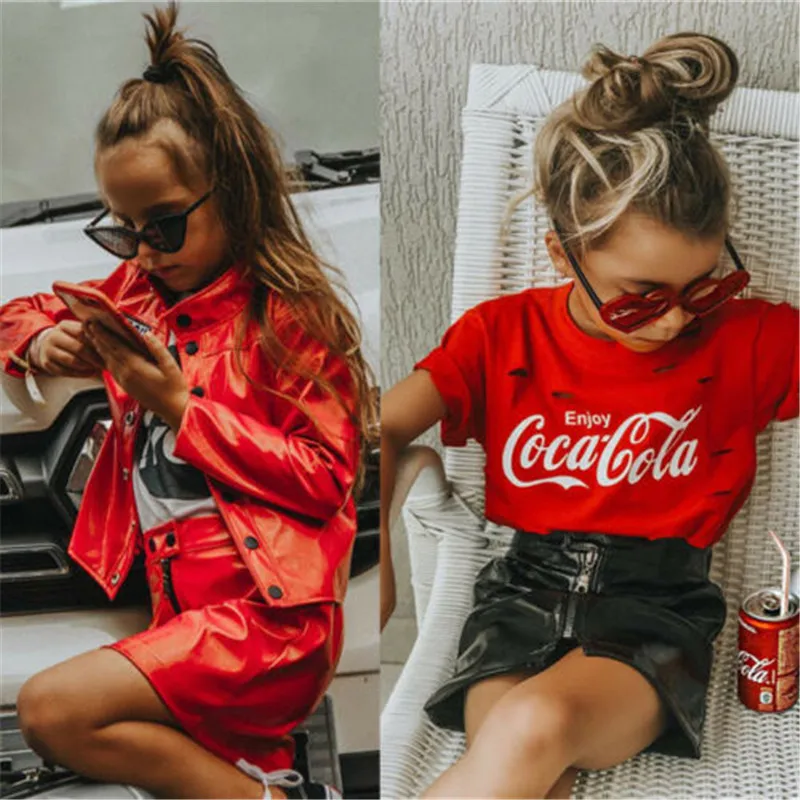 Emmababy Hot Sale Button Bright Leather Skirt Solid Red Black Baby kids Girls Outfits Sequins Leather Mini Skirt Clothes