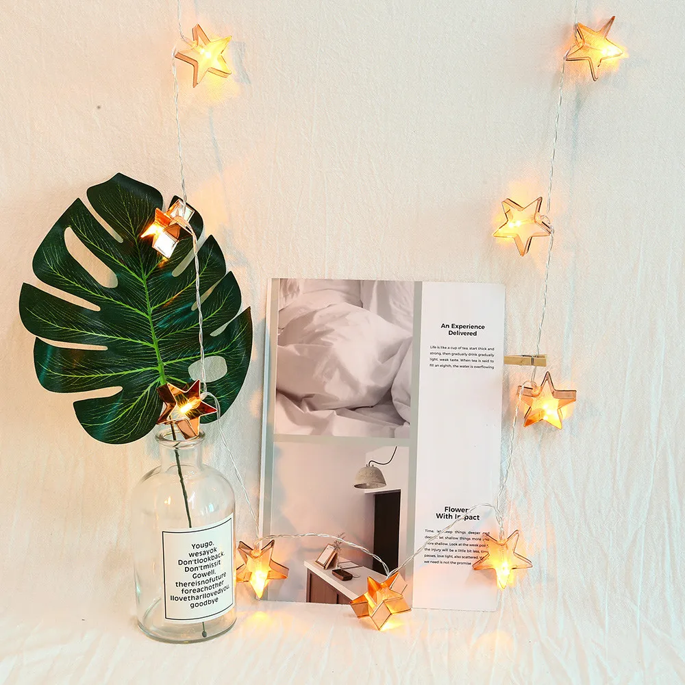 LED heart star Shape Fairy String Light Retro Iron Metal Wedding Party Home Christmas Decoration Lantern String Lamp#20