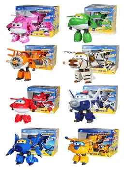 

[Funny] 8pcs/lot (8 kinds style) Big size 15cm super Wings Planes Model Deformation Airplane Robot Action Figures toys kids gift