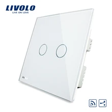 Livolo UK standard 2 банды 2way дистанционный домашний настенный светильник, белая кристальная стеклянная панель, VL-C302SR-61, без пульта дистанционного управления