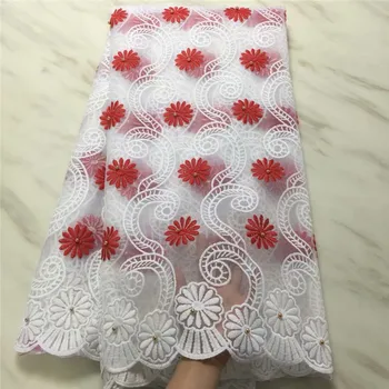 

nigerian net laces 2019 high quality african french lace embroidery african lace fabric white+red for wedding dress beads pl9-2