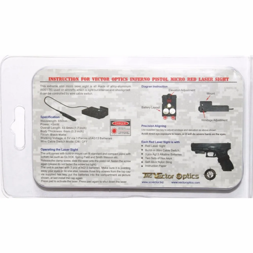 Векторная Оптика Супер микро Красный лазерный точка прицел Подходит GLOCK S & W HK USP