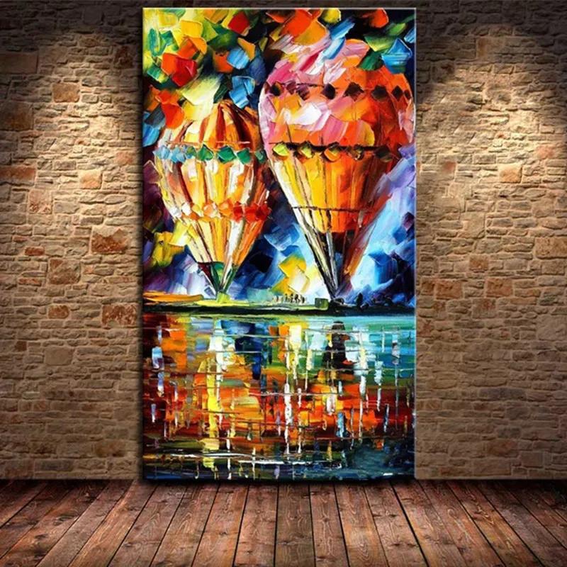 Moderne abstrait coloré feu ballon peinture à l'huile sur toile 100%
